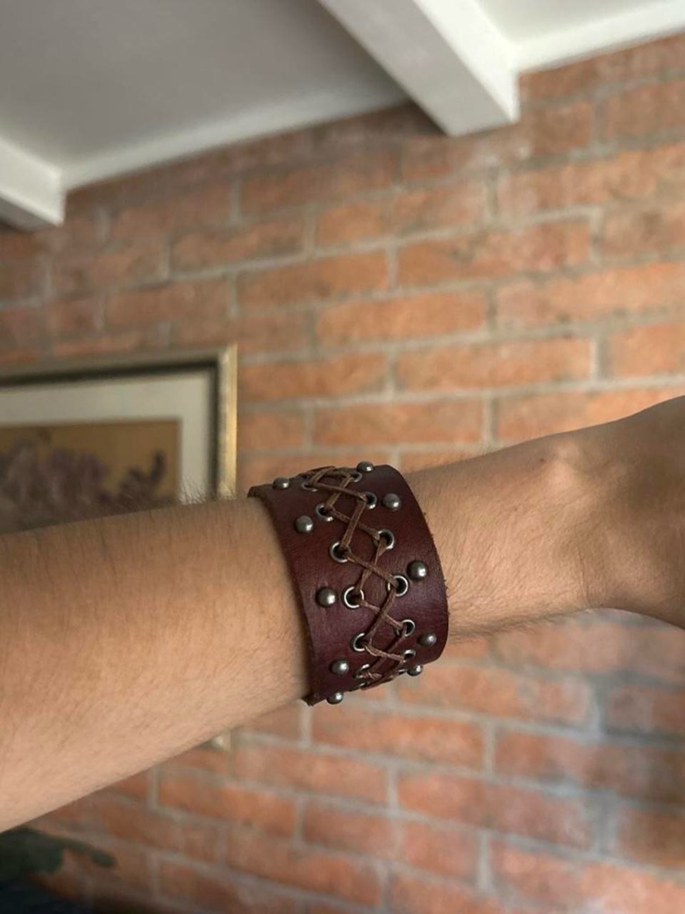 Handmade Brown Leather Lace-Up Cuff Bracelet